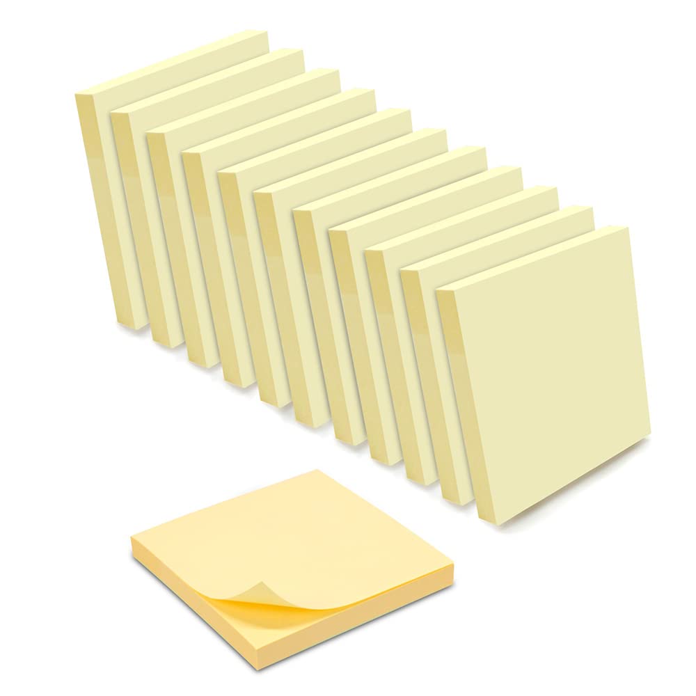 WAYTEX 1200 Sticky Notes Removable Pastel Yellow 12 Pads of 100 Sheets 75 x 75 mm