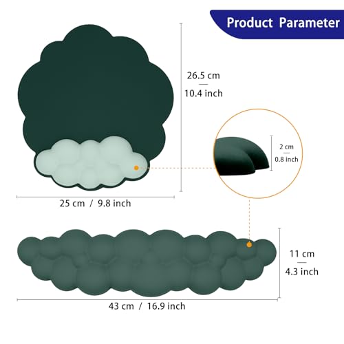 HOTTYAO Cloud Mouse Pad Wrist Support Keyboard Wrist Rest Set Ergonomic Wrist Support for Typing Pain Relief Portable for Computer Office Gaming (Dark Green-F) by HOTTYAO - Used condition - Image 6