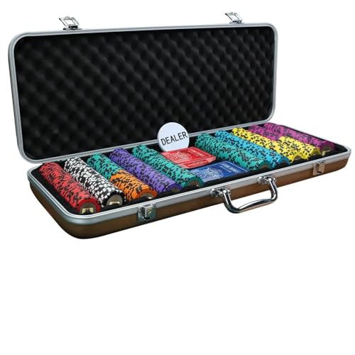 Image of Casinokart Poker Chipset with 2 Decks of Playing Cards & Dealer Button | Premium Casino-Style Poker Set with Carrying Case for, Blackjack & Game Nights (Muscular Knight, 300)