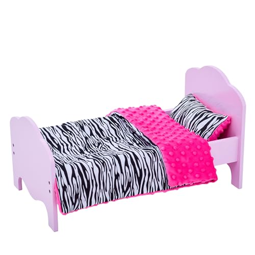 Cama de solteiro rosa e roupa de cama com estampado de zebra para boneca de 46 cm Little Princess TD-11929-1E