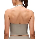 CRZ YOGA Butterluxe Halter Crop Tank Tops for Women - Open Back Padded Longline Sports Bras Workout Gym Warm Ash Grey XX-Small