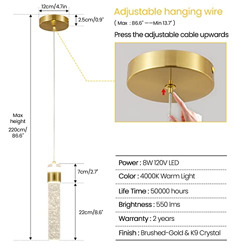 Ccycol Gold Pendant Light Crystal Pendant Light Fixtures For Kitchen Island Lighting 4000K Led Modern Adjustable Chandelier Hanging Bubble Pendant Lighting #TOP1