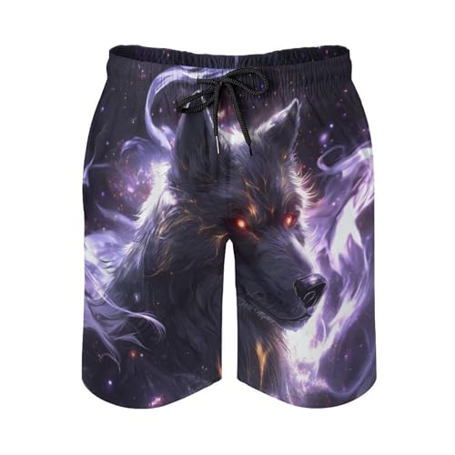 DUOLIFU Mens Summer Wolf Printed Pool Swim Trunks Quick Dry Lightweight Elastic Waist Beach Shorts with Pockets,Wolf 22,XL