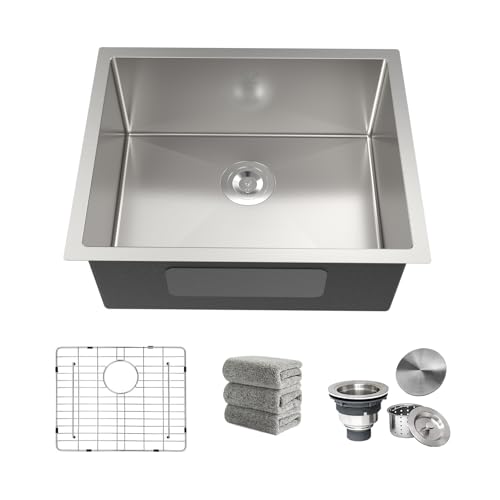 22 Inch Undermount Kitchen Sink 16 Gauge Stainless Steel Single Bowl Utility Laundry Sink Outdoor Kitchen Sinks RV Bar Sink with Accessories 22"x18"x9" by Oxwiser - Used condition - US$153.64