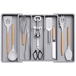 Lifewit Utensil Drawer Organiser, Extendable Cutlery Tray for Kitchen, Adjustable Silverware Flatware Holder, Plastic Kitchen Spatula Tools and Gadgets Storage Divider, Large, Gray