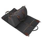 2 in 1 Canvas Leather Suit Luggage Garment Bag with Shoulder Strap for Travel and Business Trips (Bl