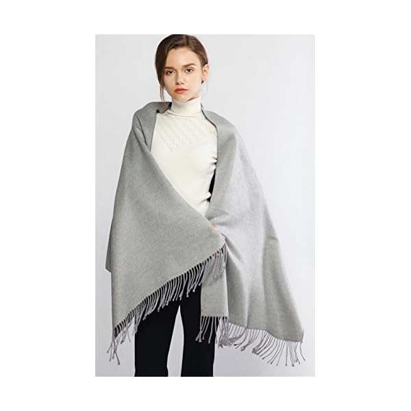 Winter Cashmere Wool Scarf Pashmina Shawl Wrap for Women Long Large Warm Thick Reversible Scarves Light Gray and Dark Gray - Image 3