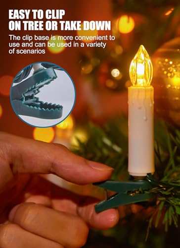 Image of Minetom Christmas Tree Candle String Lights Plug in, 50 LED Flameless Candle Lights with Clips, 48Feet Candle Twinkle Lights for Xmas Tree Festive Holiday Seasonal Celebration Decoration, Warm White