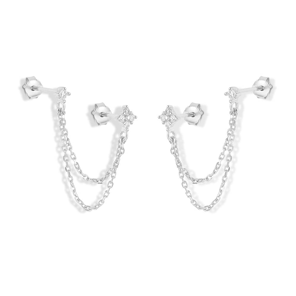 Runde Blume Doppel-Piercing-Ohrstecker Kette Manschette 925 Sterling Silber Ohrringe für Frauen Teenager Mädchen Knorpel Quaste baumeln Drop Climber Crawler süßer modischer minimalistischer Schmuck G