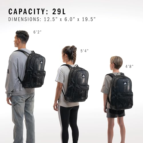 Image of adidas Hermosa Mesh See-Through Backpack - Festival Concert Stadium Beach Bag, 29L, Black /White /3, OSFA