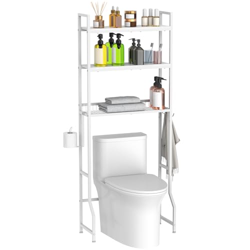 Image of NOVIMANGO Over Toilet Storage 3 Tier Bathroom Organizer Over Toilet Above Toilet Storage Rack Freestanding Bathroom Space Saver Over Toilet Bathroom Organizer White for Restroom, Laundry, Wooden