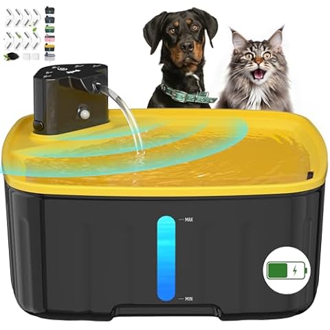 Kenida Dog Water Fountain Wireless +8X Filters: 2.1GAL/8L Large Dog Water Fountain Battery Operated + 8 Replacement Filters and 2 Sponges Cover