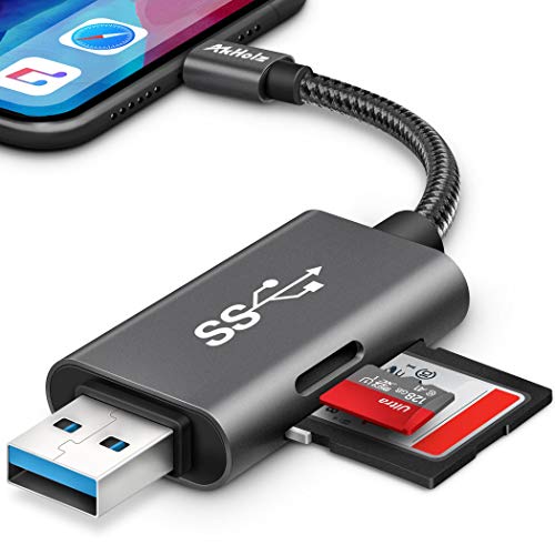 SD Card Reader for iPhone iPad, AkHolz Camera Card Viewer SD Card Reader Adapter for SD Micro SD Card, USB3 SD Card Reader Compatible with iPhone, iPad, Desktop and Laptop