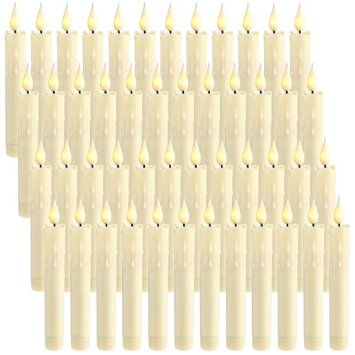 Image of Baquler 48 Pcs 6.5 inch Ivory Flameless Taper Candle LED Stick Battery Operated