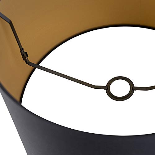 Qazqa Modern Lampenschirm - Rond Schuin Katoen - Schwarz Gold, Rund, supports-e27, diameter 45 centimeter