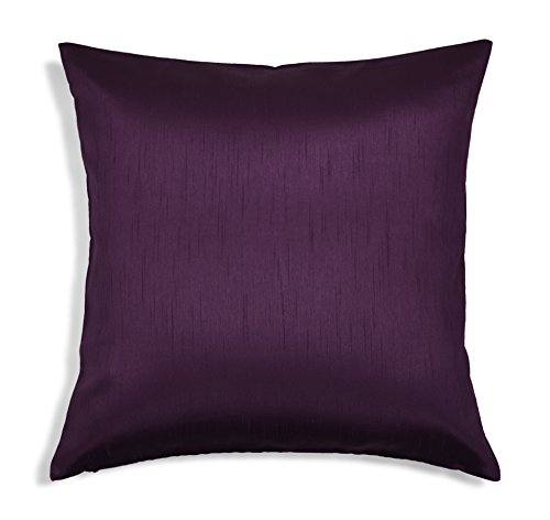 Aiking Home Solid Faux Silk Decorative Pillow Cover, Zipper Closure, 22 by 22 Inches, Eggplant
