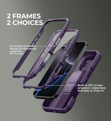 Image of Dexnor for iPhone 16 Pro Case with Slide Camera Cover&Adjustable Kickstand & Built-in Screen Protector,Compatible Wireless Charging Shockproof Heavy-Duty Magnetic Protective Cover,Phantom Purple