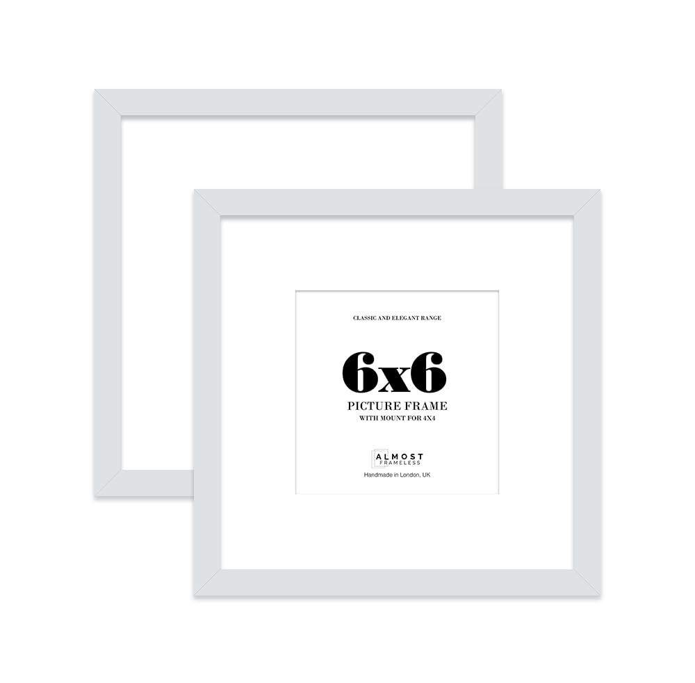 6x6 Light Grey Picture Frame with Mount for 4x4 Photos, Prints - Modern Square Wall Frame, Set of 2