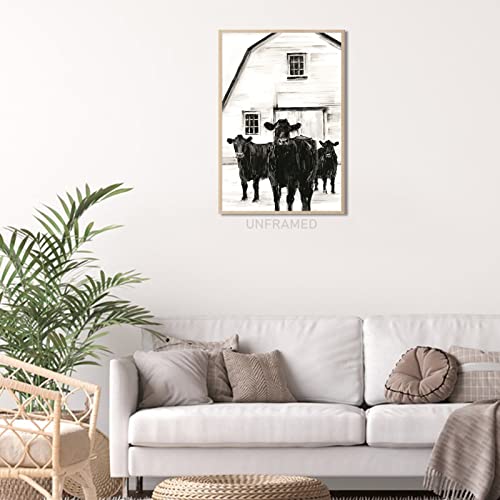 Farmhouse Animal Wall Art Cow Painting Rustic Cow Wall Art Farmhouse Barn Pictures Cow Wall Decor Black White Poster Animal Canvas Prints Rustic Artwork For Bedroom Living Room 16X24 Inch Frameless #TOP3