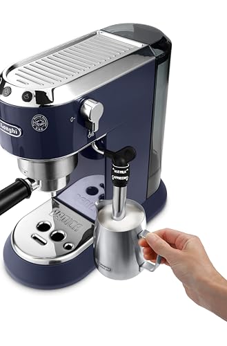 Image of De'Longhi Dedica Style - Perfetto Compact Manual Espresso Machine, Manual Milk Frother for Espresso and Cappuccino, Compatible with ESE Single Doses, Button Panel, Width 15 cm, Blue (EC685.BL)