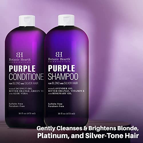 Botanic Hearth Purple Shampoo And Conditioner Set - For All Shades Of Blonde, Silver And Gray Hair - Enhances Highlights - Sulfate Free, Paraben Free, 16 Fl Oz Each #TOP3