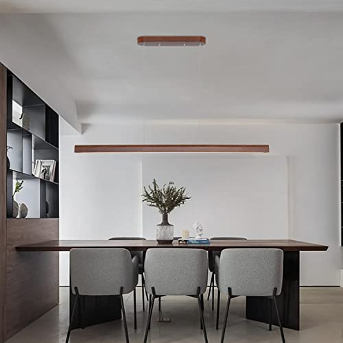 Yisdesign 39" Wood Linear Pendant Light Led Dimmable Hanging Light Fixture Wood Linear Dinning Room Light Island Lights 20W For Dining Room Kitchen Island Bar Walnut Color(Ash Wood) #TOP1