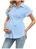 MakeMeChic Women's Maternity Nursing Work Blouse Pregnancy Ruffle Tops
