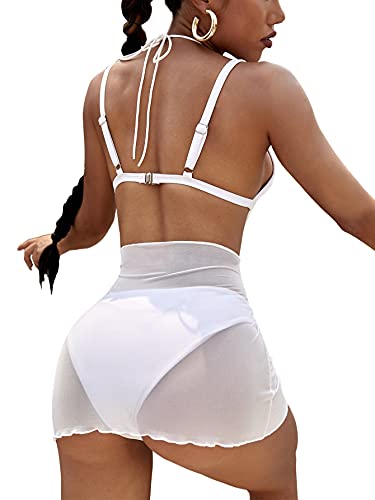SheIn Women's Sexy Sleeveless Cowl Neck Open Back Sheer Mesh Halter Short Dress - Image 3
