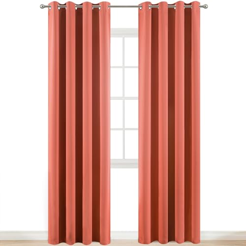 Yakamok Thermal Curtains Blackout Curtain Panels, Room Darkening Solid Grommet Top Window Drapes for Dedroom, 2 Tie Backs Included,(52x84 inch, Coral Orange, 2 Panels