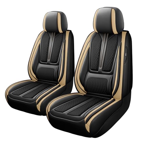 Image of Seat Covers for Front Seat,Nappa Leather Car Seat Covers,Waterproof Universal Fit Car Seat Cushion,2 PCS Automotive Seat Protector for Most Sedans SUV Pick-Up Truck Sedans,Black&Beige
