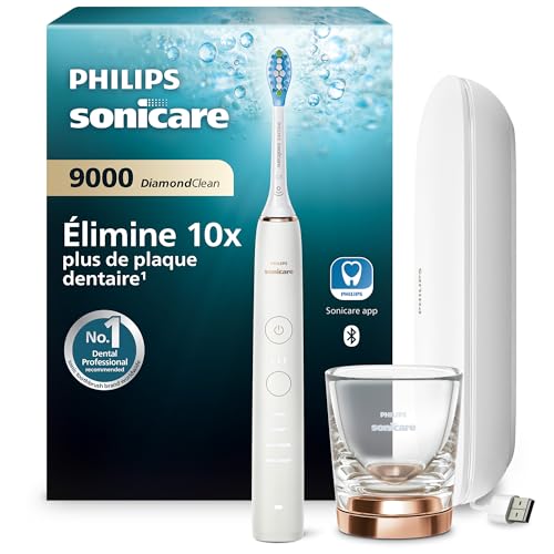 Philips Sonicare DiamondClean 9000 - Brosse à dents électrique, 4 modes de brossage, 3 niveaux d'intensité, Capteur de pression, Connecté à...