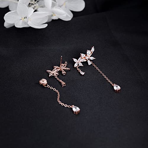 Sluynz 925 Sterling Silver Leaves Wrap Earrings Cuff For Women Teens Sparkling Cz Crystals Crawler Earrings Dangling Chain (B-Rose Gold) #TOP3