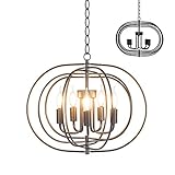 Diseño moderno único: La lámpara de techo consta de 4 anillos de hierro que rodean un candelabro con 6 lámparas, formando una pantalla esférica única con un diseño geométrico. Aporta un toque moderno a tu habitación e ilumina el hermoso entorno.