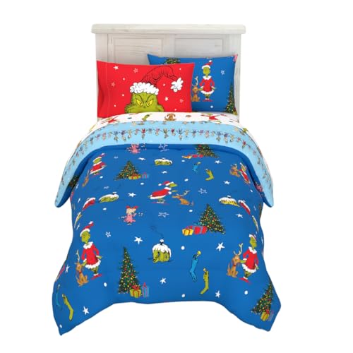 Grinch by Dr. Seuss Holiday & Christmas Bedding Soft Comforter and Sheet Set with Sham 5 Piece Twin Size (Official Dr. Seuss Product) By Franco