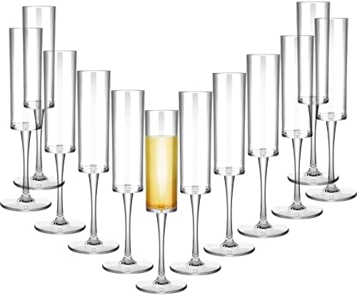 Champagne Flutes Goblets Plastic Acrylic Wine Toasting Goblets Crystal Disposable Cocktail Cups Drinkware Reusable For Christmas Party Wedding Birthday Anniversary(Clear,12 Pieces)