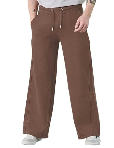 Image of JMOJO Stylish Wide Leg Baggy Joggers Men - Perfect Mens Open Hem Joggers with Spacious Ample & Back Pockets - Elastic Waistband with Drawstring - Thick Warm Baggy Sweatpants Men Brown
