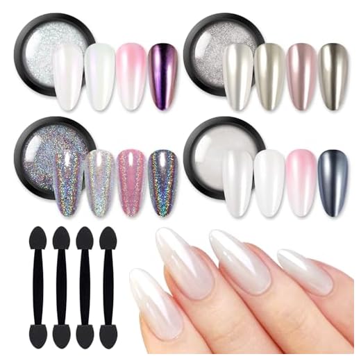 BORN PRETTY Chrome Powder,Metallic Mirror Pearl Holographic Pigment Powder Manicure Nail Art Decoration Sets