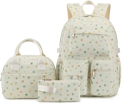 Gelektropy School Backpack Set for Girls Boys, Corduroy 3in1 Kids Elementary Middle High School Bags...