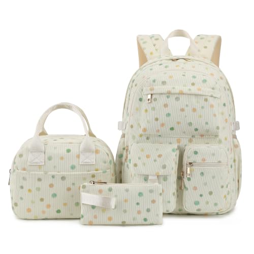 Gelektropy - Gelektropy School Backpack Set for Girls Boys, Corduroy 3in1 Kids Elementary Middle High School Bags with Lunch Box Pencil Case, Lightweight Laptop Back Pack Travel Daypack - Polka Dot Print - Best Deal on Amazon