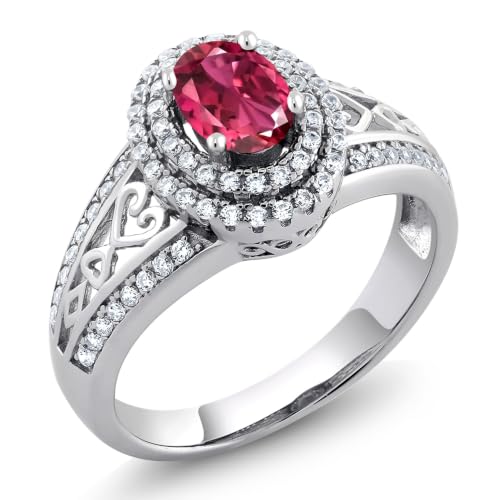 Gem Stone King 1-2 Ct Gemstone Halo Engagement Ring, Pink Tourmaline, 9