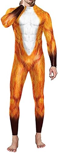 LIUguoo Men's Funny Classic 3D Digital Printed One Piece Footed Pajamas,Unisex-Adult Jumpsuit Halloween Party Rompers Orange