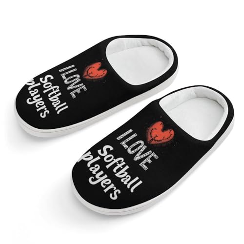 I LOVE Softball Player Cute Cotton Slippers Anti-slip House Shoes Funny Slipper Indoor Outdoor