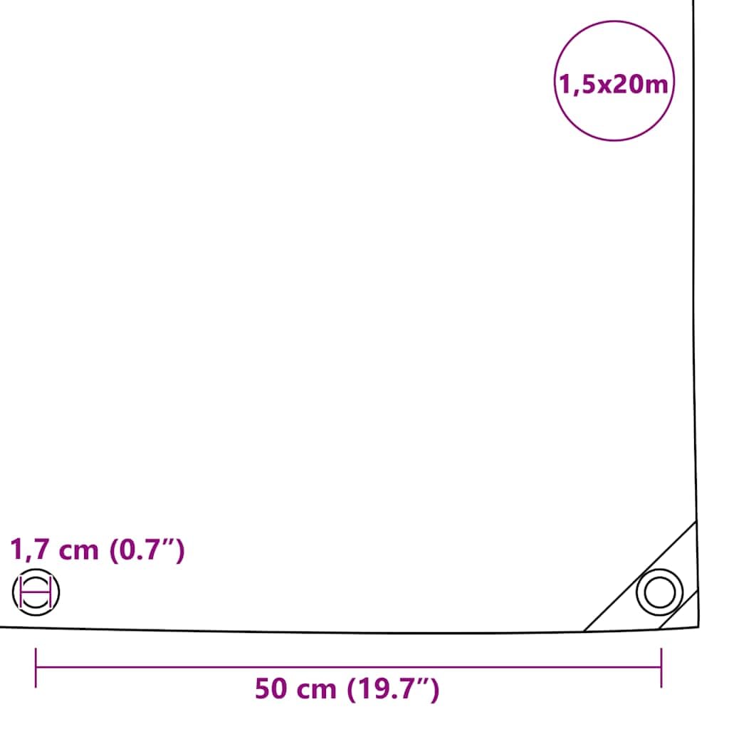 Telone di copertura, 650 g/m², 1,5 x 20 m, grigio, in tela con rivestimento in PVC, resistente alle intemperie, con occhielli in metallo, per mobili da giardino, piscina, auto, bicicletta