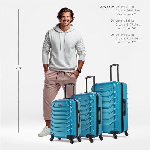 Image of InUSA ENDURANCE Luggage with Spinner Wheels | Spacious Durable Lightweight Hardshell Suitcase, Travel Sets with Handle and Trolley | (20in, 24in, 28in) 3 Piece Luggage Set | Teal