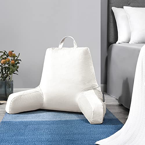 Lovtex Reading Pillow With Removable Cover, Back Pillow For Sitting Up In Bed With Arms And Pockets, Bed Rest Pillow Adult, 20 X 15 Inches(White) #TOP6