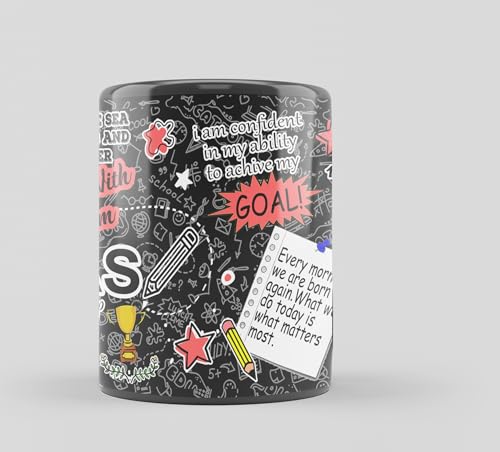 Image of IAS Doodle Printed Black Ceramic Coffee Mug | 325 ml Motivational Tea & Coffee Cup | Gift Mug for IAS Aspirants, Students & Office Use | Microwave & Dishwasher Safe