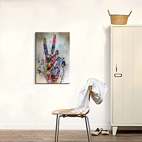 Graffiti Canvas Wall Art Victory Gesture Canvas Prints Graffiti Art Canvas Pop Culture Decor Colorful Canvas Art Street Art Canvas Wall Art For Living Room Bedroom Decor Ready To Hang (12''Wx18''H) #TOP3