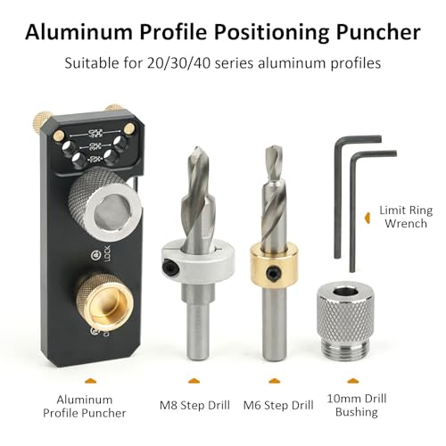 Bohrschablone, Selbstzentrierendes Bohrführung Stanzer Locator, Exakte Dübellöcher mit Aluminiumprofil Bohrer, Bohrhilfe Set für 2020, 2040, 3030, 3060 und 4040 nach Aluminiumprofile