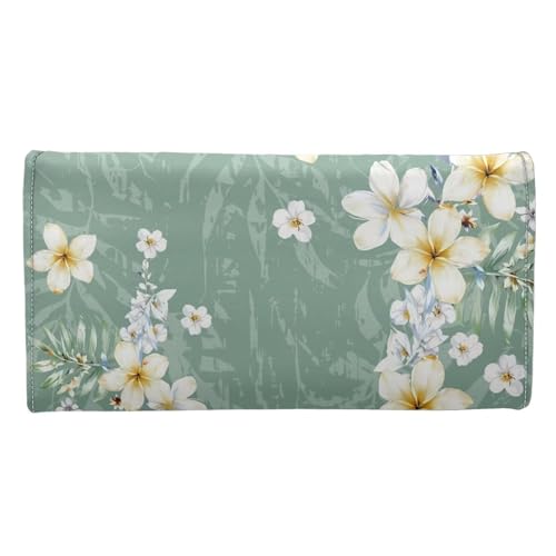 Image of AFPANQZ Large Capacity Women Purse Portable Handbag Purses, Tropical White Flower Womens Card Purse with Zipper Multifunctional Handbags RFID Blocking Checkbook Wallet