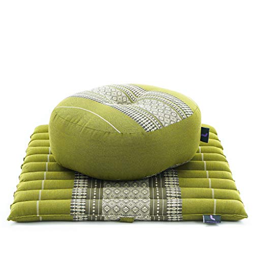 Leewadee set de méditation - Set de méditation en Kapok, coussin et tapis de méditation Zafu et Zabuton, Vert